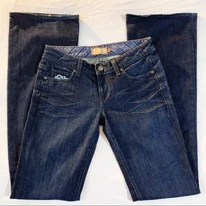 Paige jeans embroidered size 27 dark denim guc